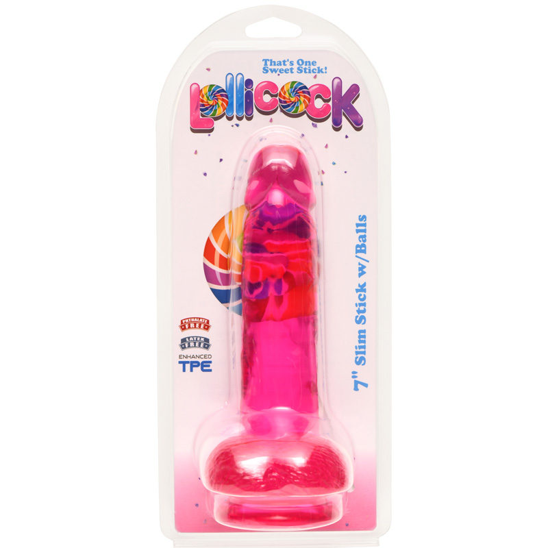 7 Inch Slim Stick with Balls Cherry Ice Dildo - Image 3