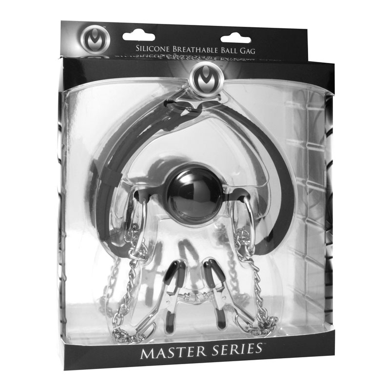 Hinder Breathable Silicone Ball Gag with Nipple Clamps - Image 4