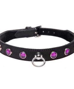 Leather Rhinestone Collar- Amethyst