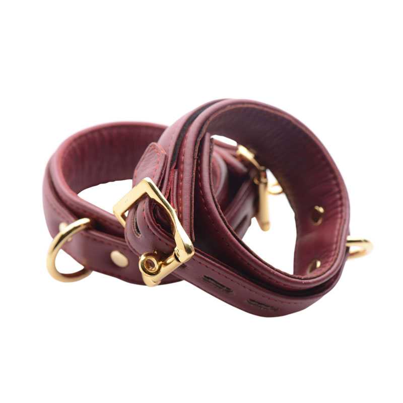 Strict Leather Luxury Burgundy Locking Ankle Cuffs - Image 2