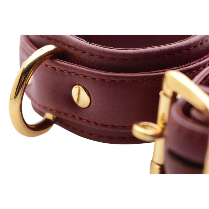 Strict Leather Luxury Burgundy Locking Ankle Cuffs - Image 3