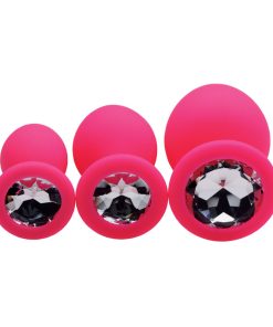 Pink Pleasure 3 Piece Silicone Anal Plugs with Gems