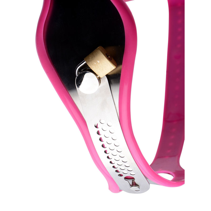 Pink Stainless Steel Adjustable Female Chastity Belt - Image 3