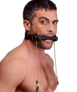 Silicone Bit Gag with Nipple Clamps