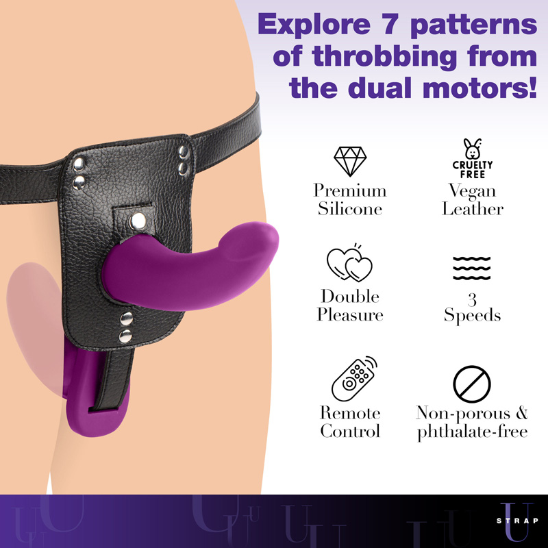 Double Take 10X Double Penetration Vibrating Strap-on Harness - Purple - Image 5