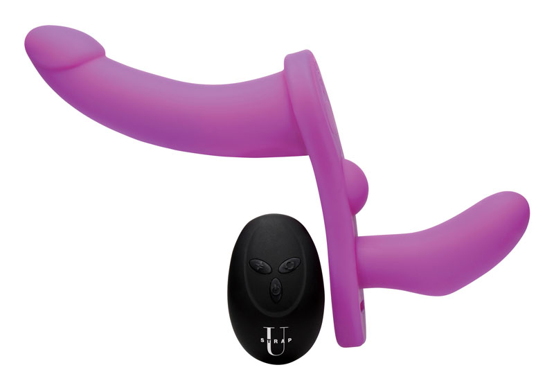 Double Take 10X Double Penetration Vibrating Strap-on Harness - Purple - Image 9