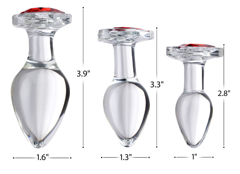 Red Heart Gem Glass Anal Plug Set - Image 4