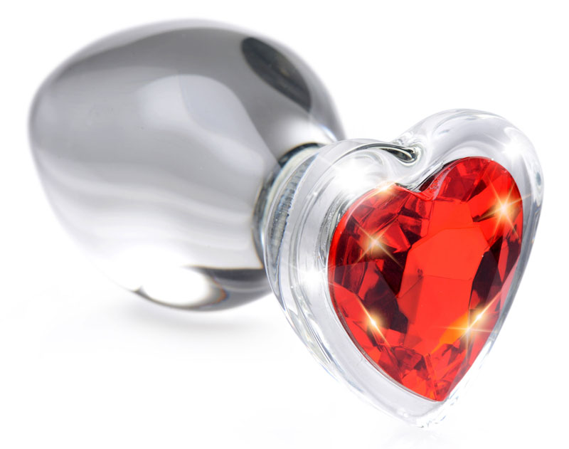 Red Heart Gem Glass Anal Plug - Small - Image 3