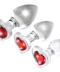 Red Heart Gem Glass Anal Plug Set