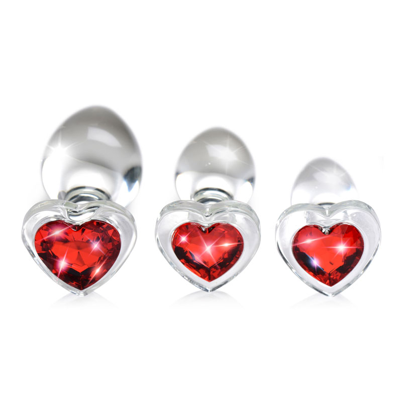 Red Heart Gem Glass Anal Plug Set - Image 3