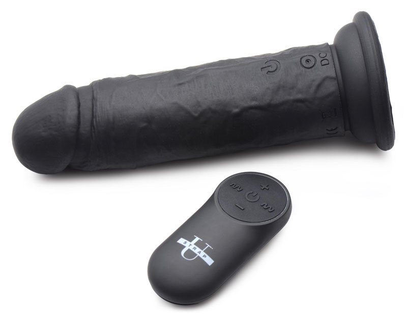 Power Player 28X Vibrating Silicone Dildo with Remote - Black - Image 4