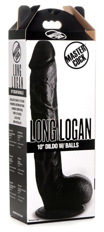 Long Logan 10 Inch Dildo with Balls - Black - Image 6