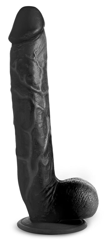 Long Logan 10 Inch Dildo with Balls - Black - Image 3