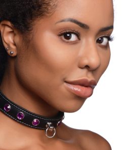 Royal Vixen Leather Choker with Rhinestones - Purple