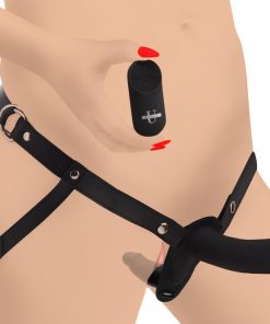 28X Double Diva 1.5 Inch Double Dildo with Harness and Remote Control - Black