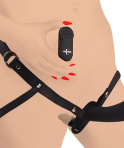 28X Double Diva 2 Inch Double Dildo with Harness and Remote Control - Black