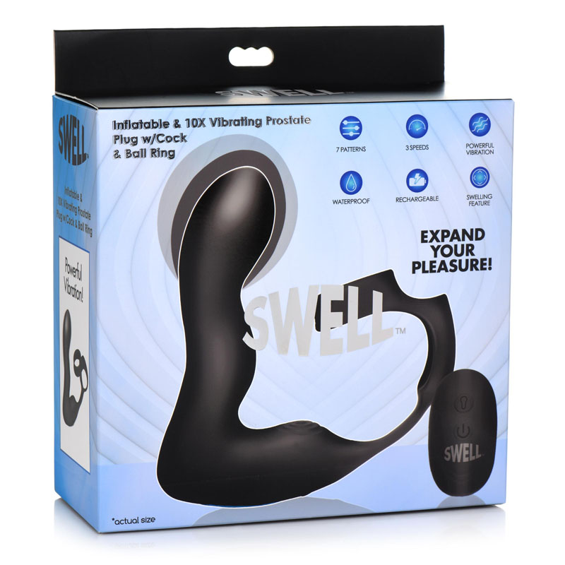 10X Inflatable and Vibrating Prostate Plug with Cock and Ball Ring - Image 8