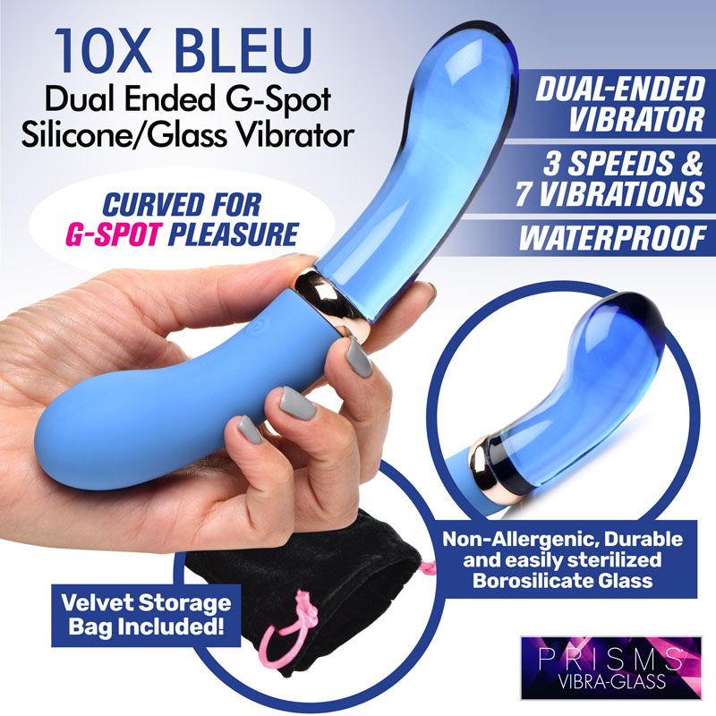 10X Bleu Dual Ended G-Spot Silicone and Glass Vibrator - Image 2