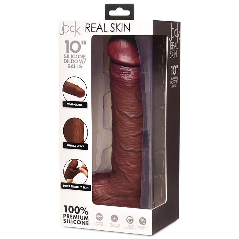 10 Inch Real Skin Silicone Dildo with Balls - Dark - Image 8